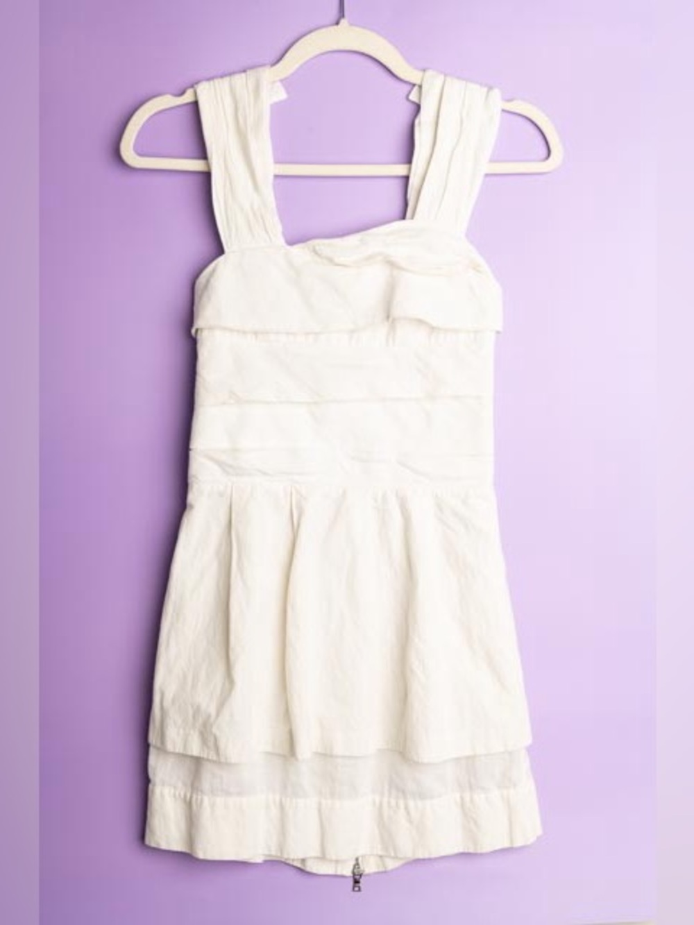 Alice + Olivia White Tiered Ruffle Strap Dress